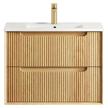 Byron Fluted 750mm Woodland Oak Wall Hung Single Vanity with Ceramic Countertop